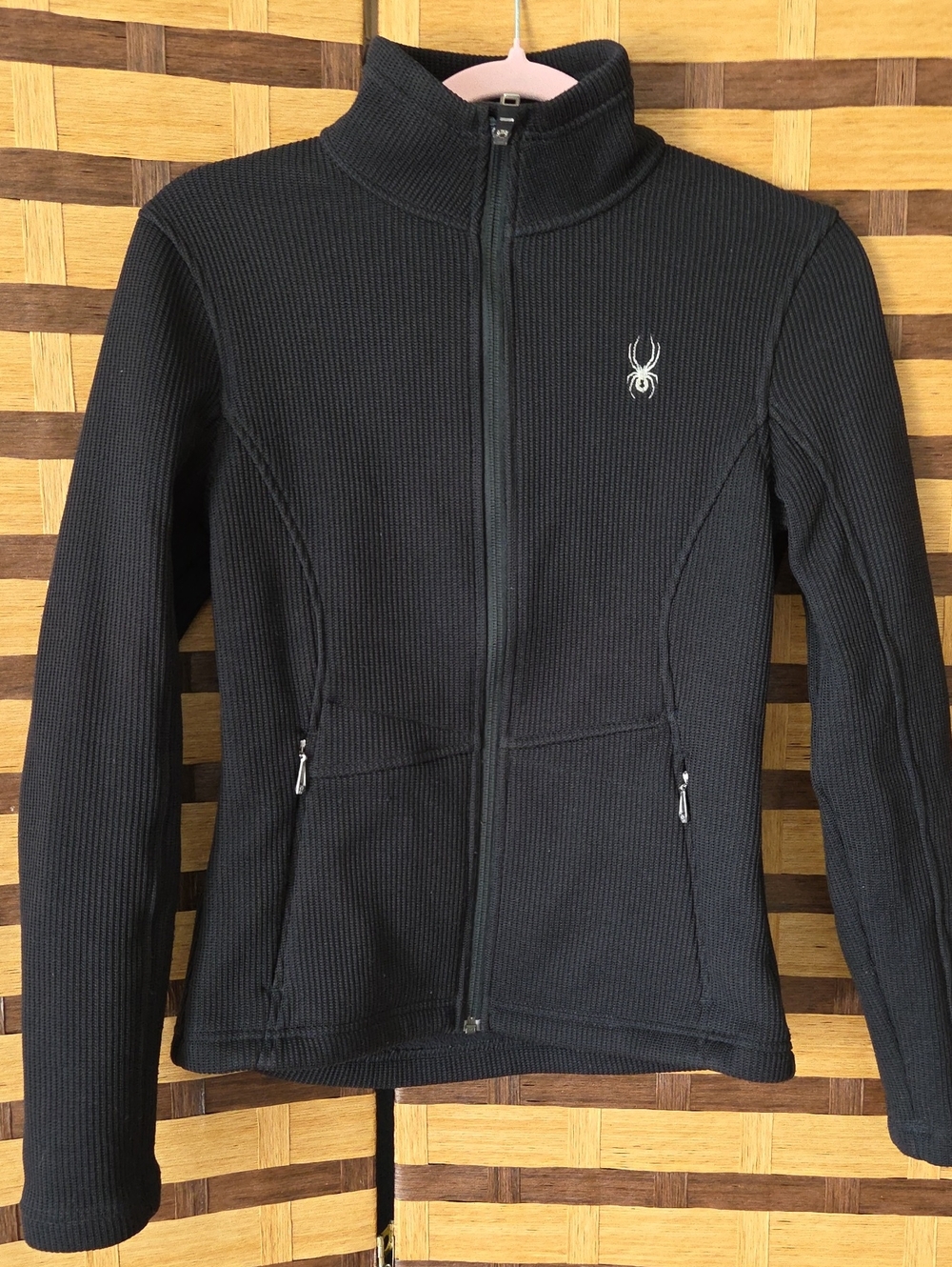 Spyder Black Ribbed Full-Zip Fleece Lined Jacket
